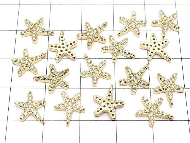 Metal Charm, 10.5x9mm, Starfish, Gold (with CZ), 1pc