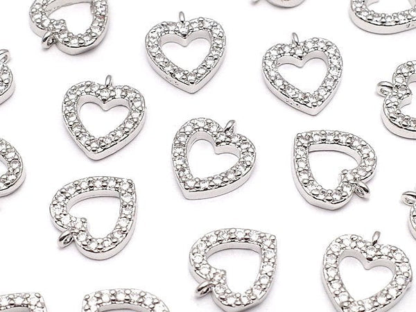 Metal parts charm 10x9mm heart silver color (with CZ) 1pc