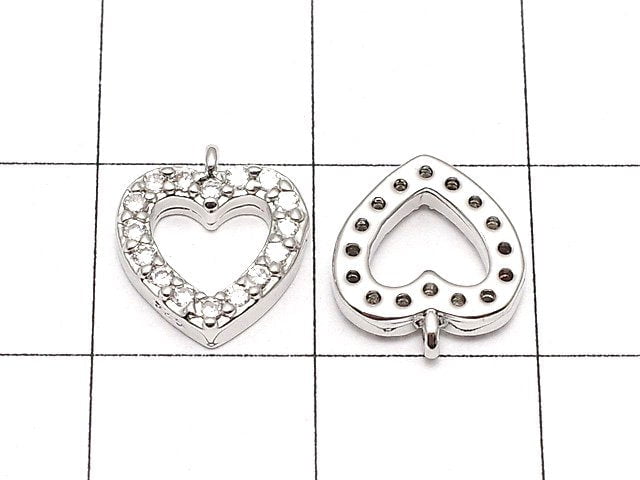 Metal parts charm 10x9mm heart silver color (with CZ) 1pc