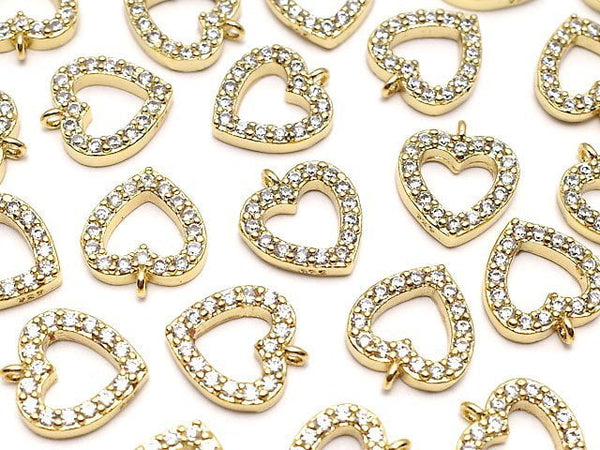 Metal parts charm 10x9mm heart gold color (with CZ) 1pc