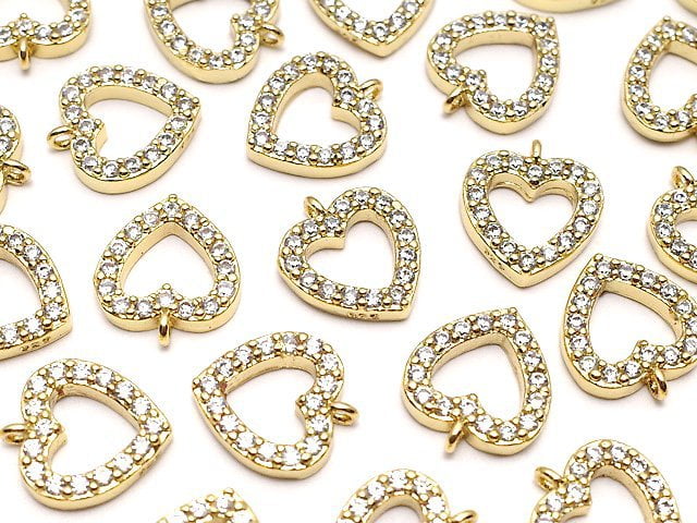 Metal parts charm 10x9mm heart gold color (with CZ) 1pc