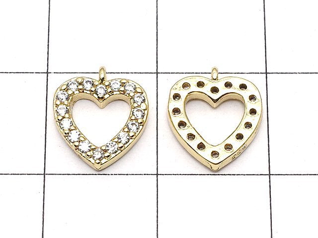 Metal parts charm 10x9mm heart gold color (with CZ) 1pc