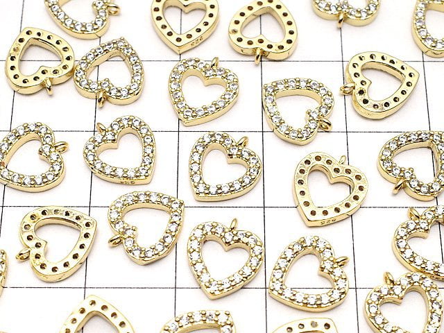 Metal parts charm 10x9mm heart gold color (with CZ) 1pc