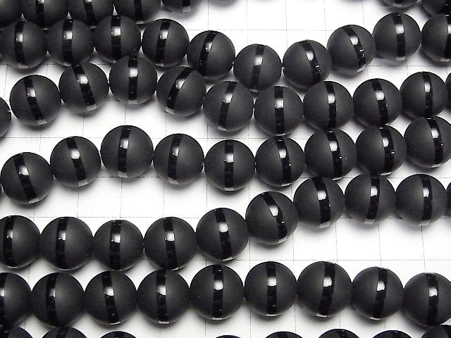 Line Carved Frosted Onyx Round 12mm 1strand beads (aprx.15inch/38cm)