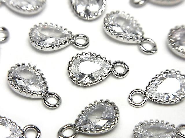 Metal CZ Pear Shape Faceted Charms, 11x6x3mm, Silver, 2 Pieces