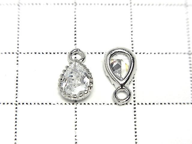 Metal CZ Pear Shape Faceted Charms, 11x6x3mm, Silver, 2 Pieces