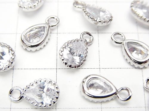 Metal parts CZ Pear shape Faceted charm 11x6x3mm Silver color 2pcs
