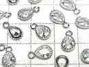 Metal CZ Pear Shape Faceted Charms, 11x6x3mm, Silver, 2 Pieces