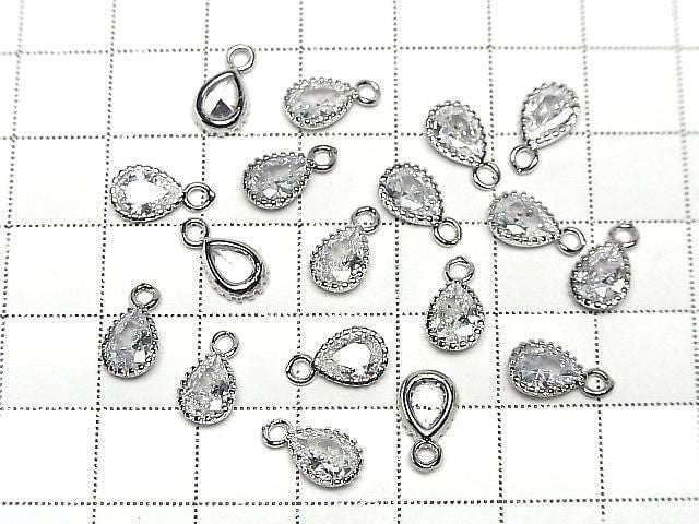 Metal CZ Pear Shape Faceted Charms, 11x6x3mm, Silver, 2 Pieces