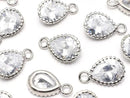 Metal CZ Pear Shape Faceted Charms, 12x7x3.5mm, Silver, 2 Pieces