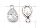 Metal CZ Pear Shape Faceted Charms, 12x7x3.5mm, Silver, 2 Pieces