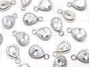 Metal CZ Pear Shape Faceted Charms, 12x7x3.5mm, Silver, 2 Pieces