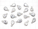 Metal CZ Pear Shape Faceted Charms, 12x7x3.5mm, Silver, 2 Pieces