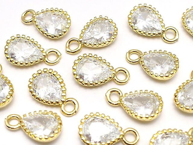 Metal CZ Pear Shape Faceted Charms, 11x6x3mm, Gold, 2 Pieces