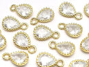 Metal CZ Pear Shape Faceted Charms, 11x6x3mm, Gold, 2 Pieces