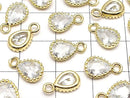 Metal CZ Pear Shape Faceted Charms, 11x6x3mm, Gold, 2 Pieces