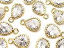 Metal CZ Pear Shape Faceted Charms, 12x7x3.5mm, Gold, 2 Pieces