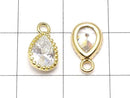 Metal CZ Pear Shape Faceted Charms, 12x7x3.5mm, Gold, 2 Pieces