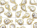 Metal CZ Pear Shape Faceted Charms, 12x7x3.5mm, Gold, 2 Pieces