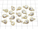 Metal CZ Pear Shape Faceted Charms, 12x7x3.5mm, Gold, 2 Pieces