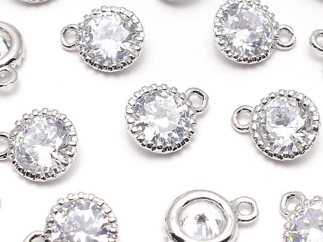 Metal parts CZ Round Faceted charm 10x8x3.5mm Silver color 2pcs