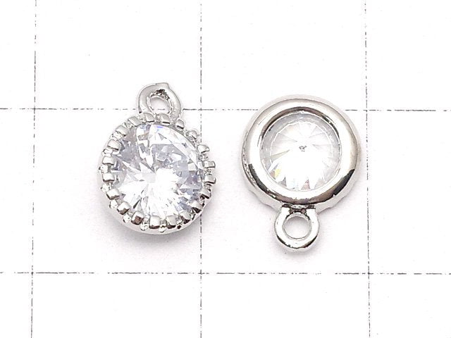 Metal parts CZ Round Faceted charm 10x8x3.5mm Silver color 2pcs