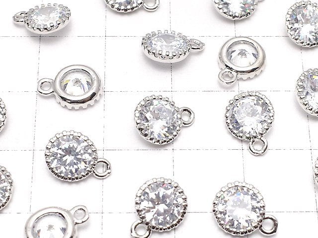 Metal parts CZ Round Faceted charm 10x8x3.5mm Silver color 2pcs