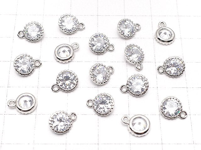 Metal parts CZ Round Faceted charm 10x8x3.5mm Silver color 2pcs