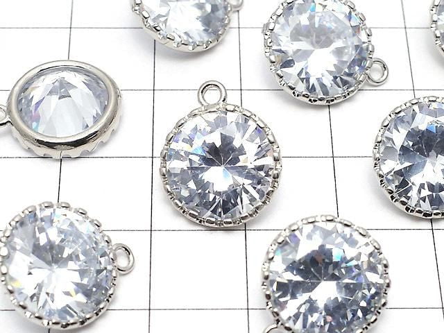 Metal Parts CZ Round Faceted Charms, 16.5x13.5x7mm, Silver, 2 Pieces