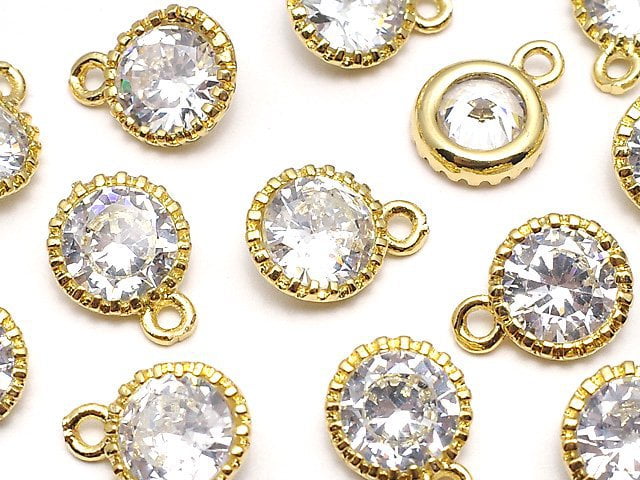 Metal parts CZ Round Faceted charm 10x8x3.5mm Gold color 2pcs