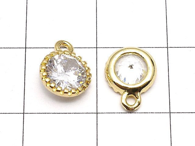 Metal parts CZ Round Faceted charm 10x8x3.5mm Gold color 2pcs