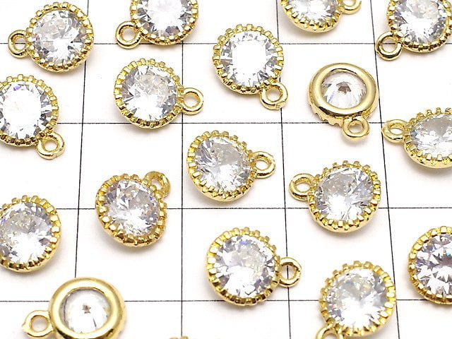 Metal parts CZ Round Faceted charm 10x8x3.5mm Gold color 2pcs