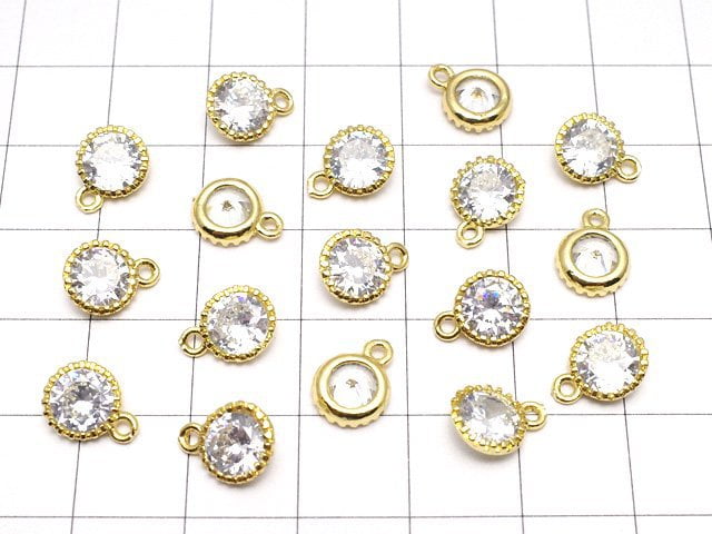 Metal parts CZ Round Faceted charm 10x8x3.5mm Gold color 2pcs