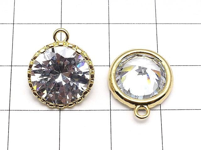 Metal Parts CZ Round Faceted Charms, 16.5x13.5x7mm, Gold, 2 Pieces