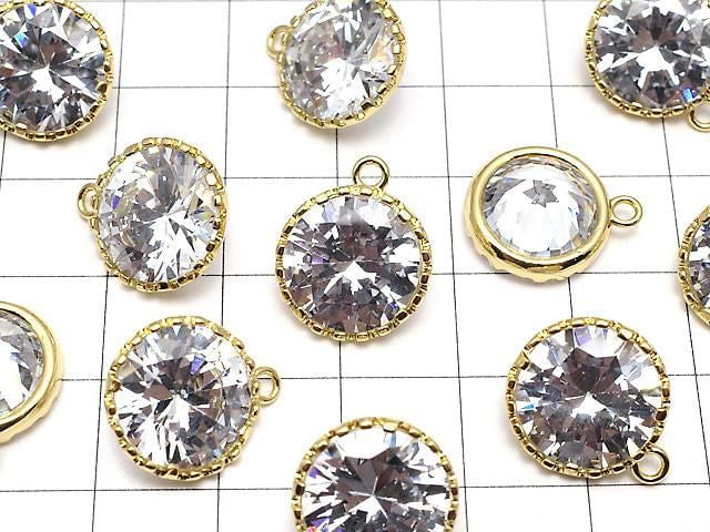 Metal Parts CZ Round Faceted Charms, 16.5x13.5x7mm, Gold, 2 Pieces