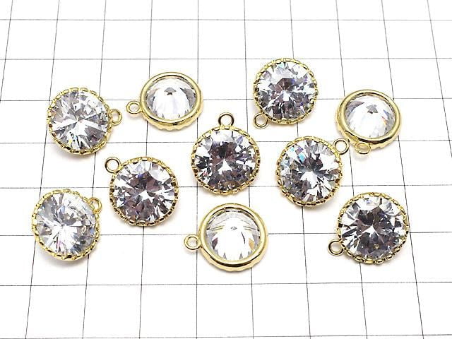 Metal Parts CZ Round Faceted Charms, 16.5x13.5x7mm, Gold, 2 Pieces