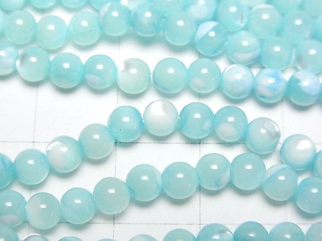 [Video]Mother of Pearl MOP Light Blue Round 4mm 1strand beads (aprx.15inch/38cm)