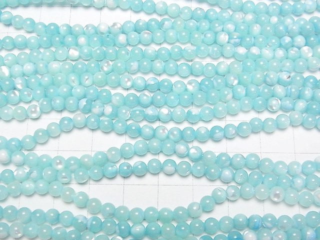 [Video]Mother of Pearl MOP Light Blue Round 4mm 1strand beads (aprx.15inch/38cm)