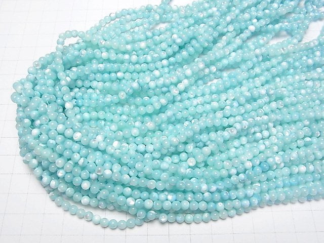 [Video]Mother of Pearl MOP Light Blue Round 4mm 1strand beads (aprx.15inch/38cm)