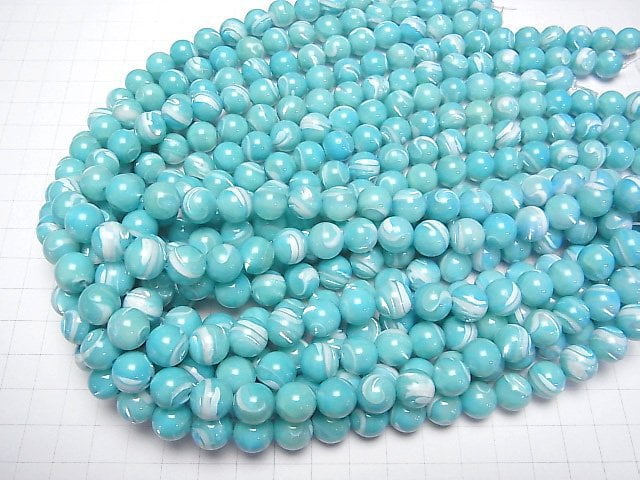 [Video]Mother of Pearl MOP Light Blue Round 10mm 1strand beads (aprx.15inch/38cm)