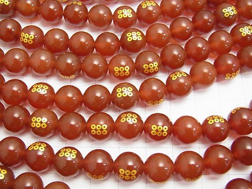 Golden! Crest of Sanada Yukimura (Ranmen Sanada) with Carving! Red Agate AAA Round 10 mm, 12 mm 1/4 or 1strand