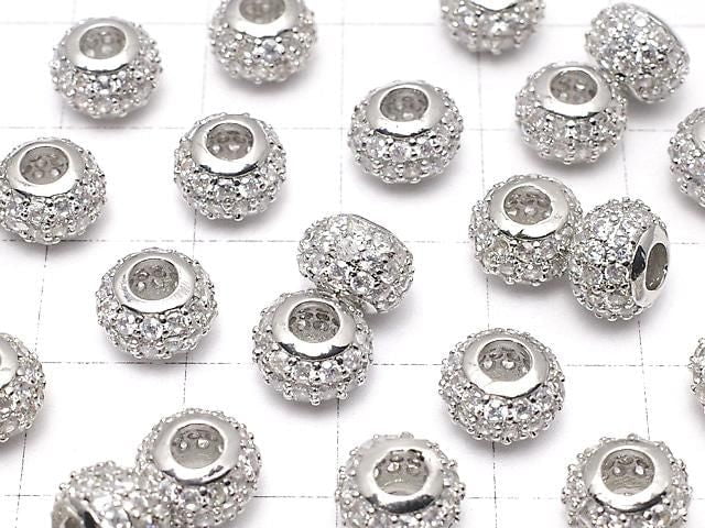 Metal Parts part Rondelle 8x8x5.5mm Silver color (with CZ) 1pc