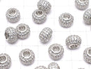 Metal Parts Rondelle 10 x 10 x 6 mm Silver Color (with CZ) 1 pc