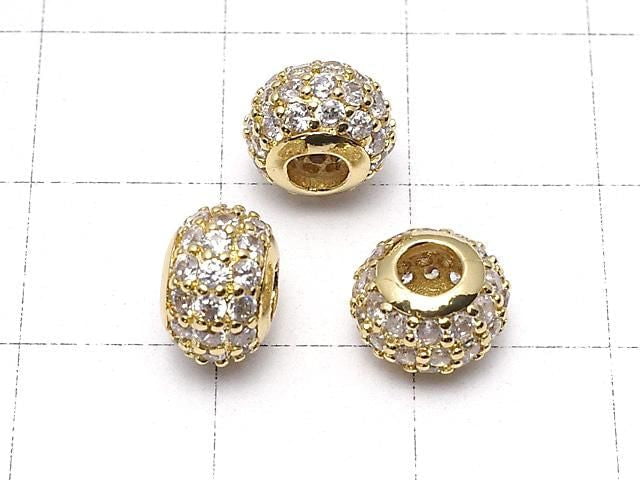 Metal Parts part Rondelle 8x8x5.5mm Gold color (with CZ) 1pc