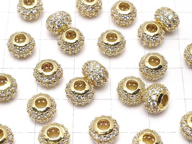 Metal Parts part Rondelle 8x8x5.5mm Gold color (with CZ) 1pc