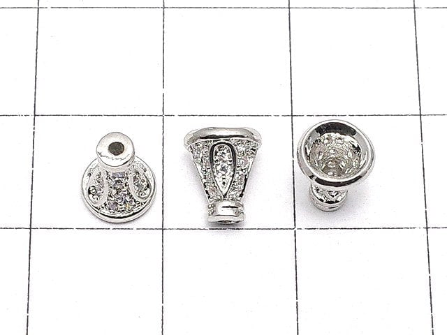 Metal parts cone 7x6mm silver color (with CZ) 2pcs