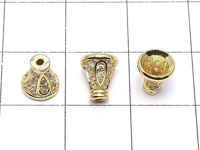 Metal parts cone 7x6mm gold color (with CZ) 2pcs