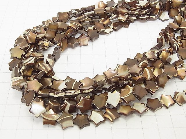 [Video] Mother of Pearl MOP Brown Star 10x10x4mm 1strand beads (aprx.15inch/38cm)