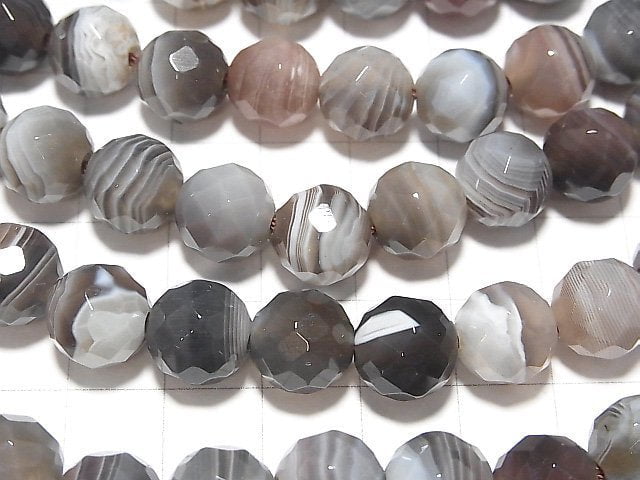 Botswana Agate 64 Faceted Round 10 mm [2 mm hole] half or 1 strand beads (aprx.15 inch / 38 cm)