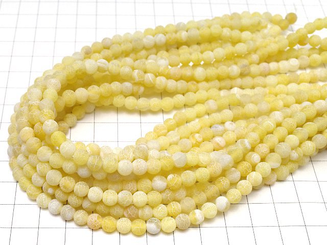[Video]  Frost Yellow Color Agate Round 6mm Antique Finish 1strand beads (aprx.14inch / 35cm)